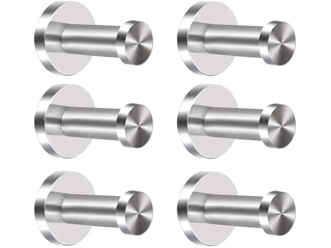 Conjunto De 6 Ganchos De Aço Inoxidável Para Casacos E Toalhas, Cromados, Para Fixação Na Parede
