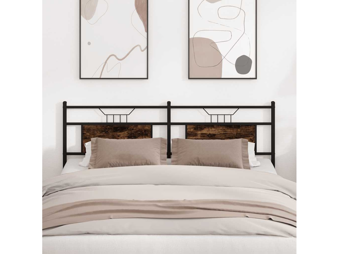 Cabecero de cama de 160 cm con derivados de madera y acero en roble ahumado.
