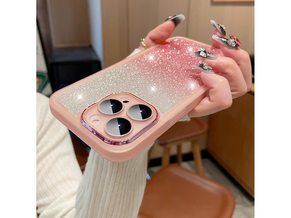 Capa Para Iphone 17 Pro Max Olho Glitter Gradiente Rosa