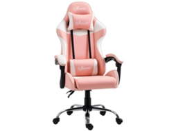 Cadeira gaming ergonômica, ajustável, com apoio de cabeça e lombar, 63x67x122/130cm rosa e branco