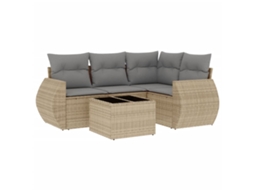 Conjunto de 5 Sofás para Jardim com Almofadões Vime Pe Bege MAISON EXCLUSIVE (5 pcs)