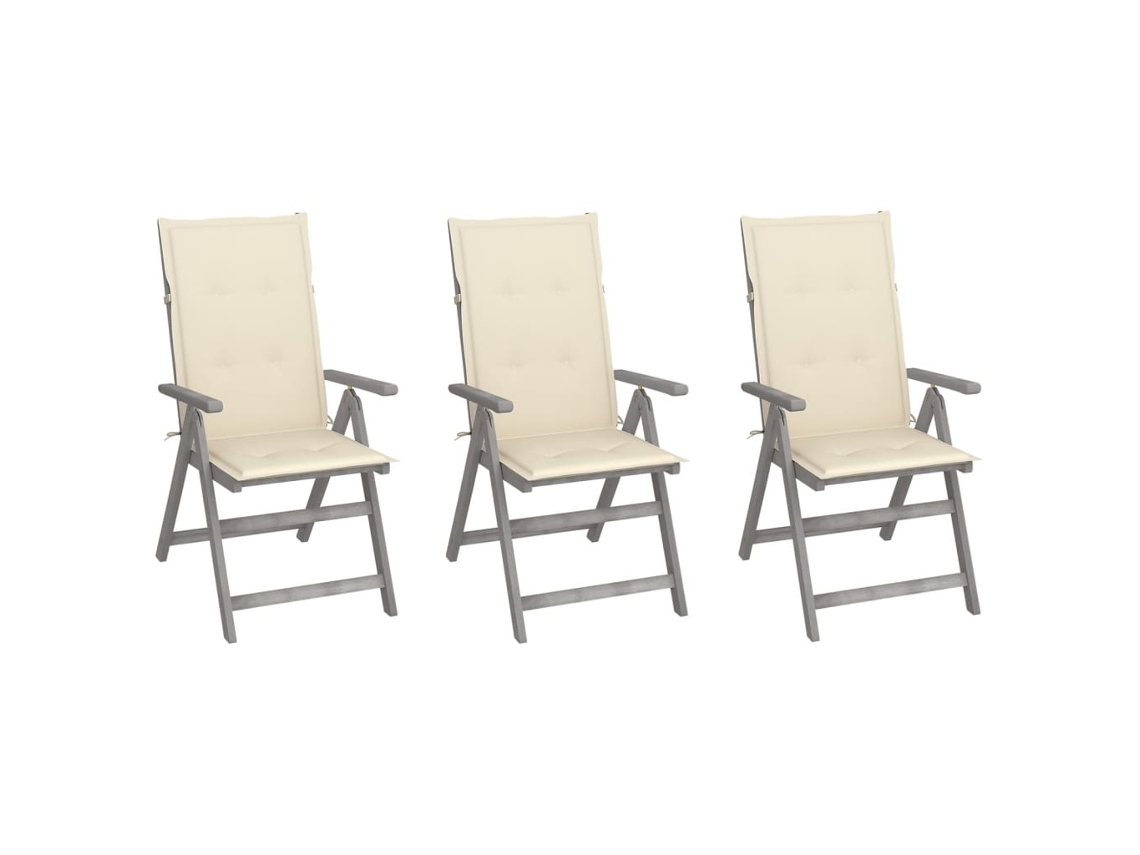 Vidaxl Cadeiras Jardim Reclináveis C/ Almofadões 3 Pcs Acácia Maciça