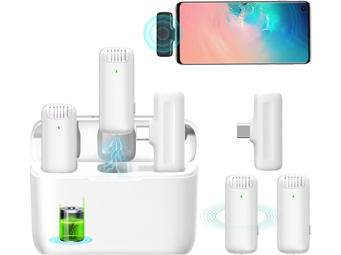 Branco 1 Microfone De Lapela Sem Fio, Usb C Aquaforge
