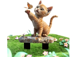 Decoração de Jardim para Gatos Postes para Animais, Ornamento Acrílico 2d com Gato Caçador e Borboletas para Varanda, CHABERLU