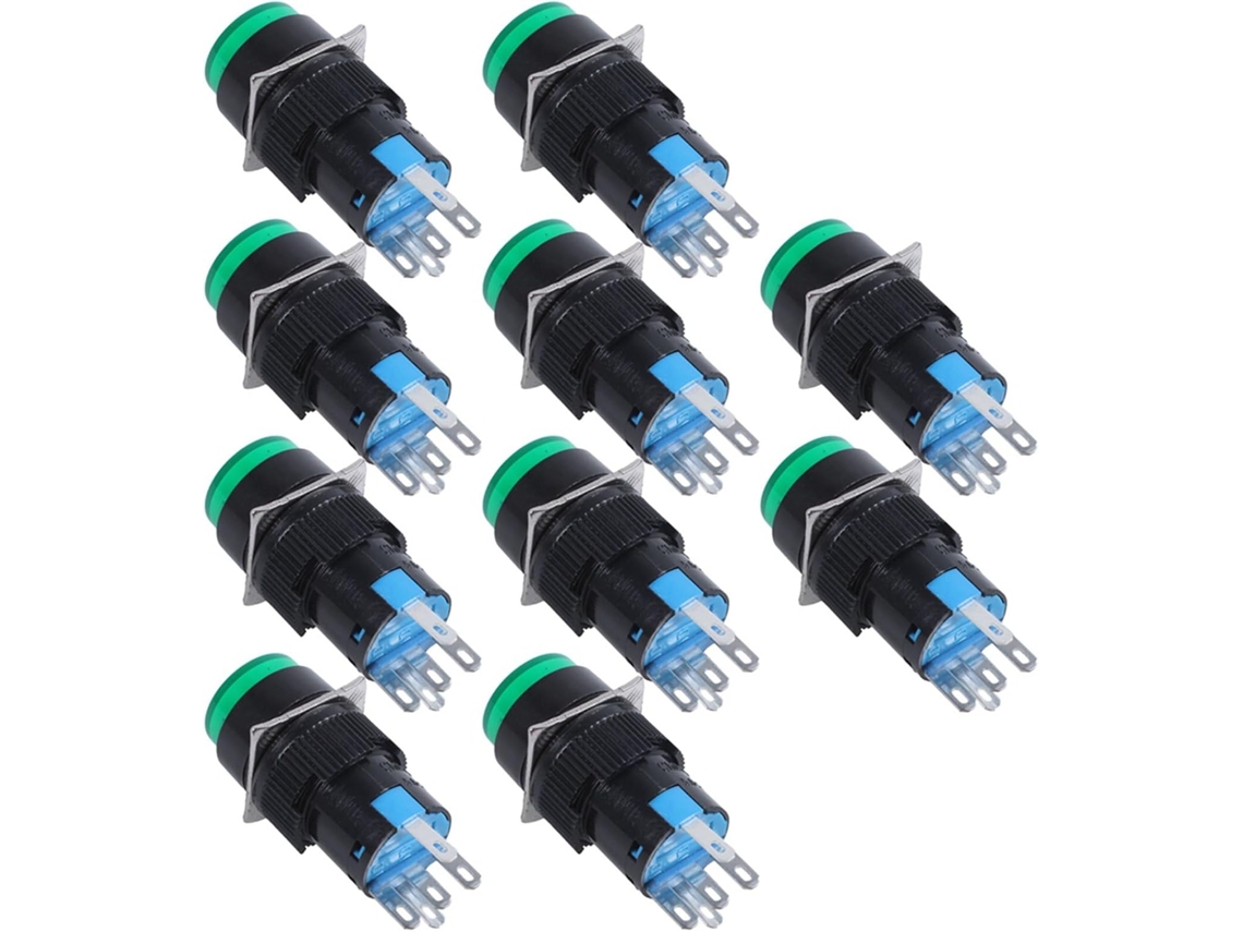 Yiyao 10x Ac 250v 5a Spdt 1na 1nf 5-switch Botão Pressão Com Trava Verde Lâmpada Led 220v