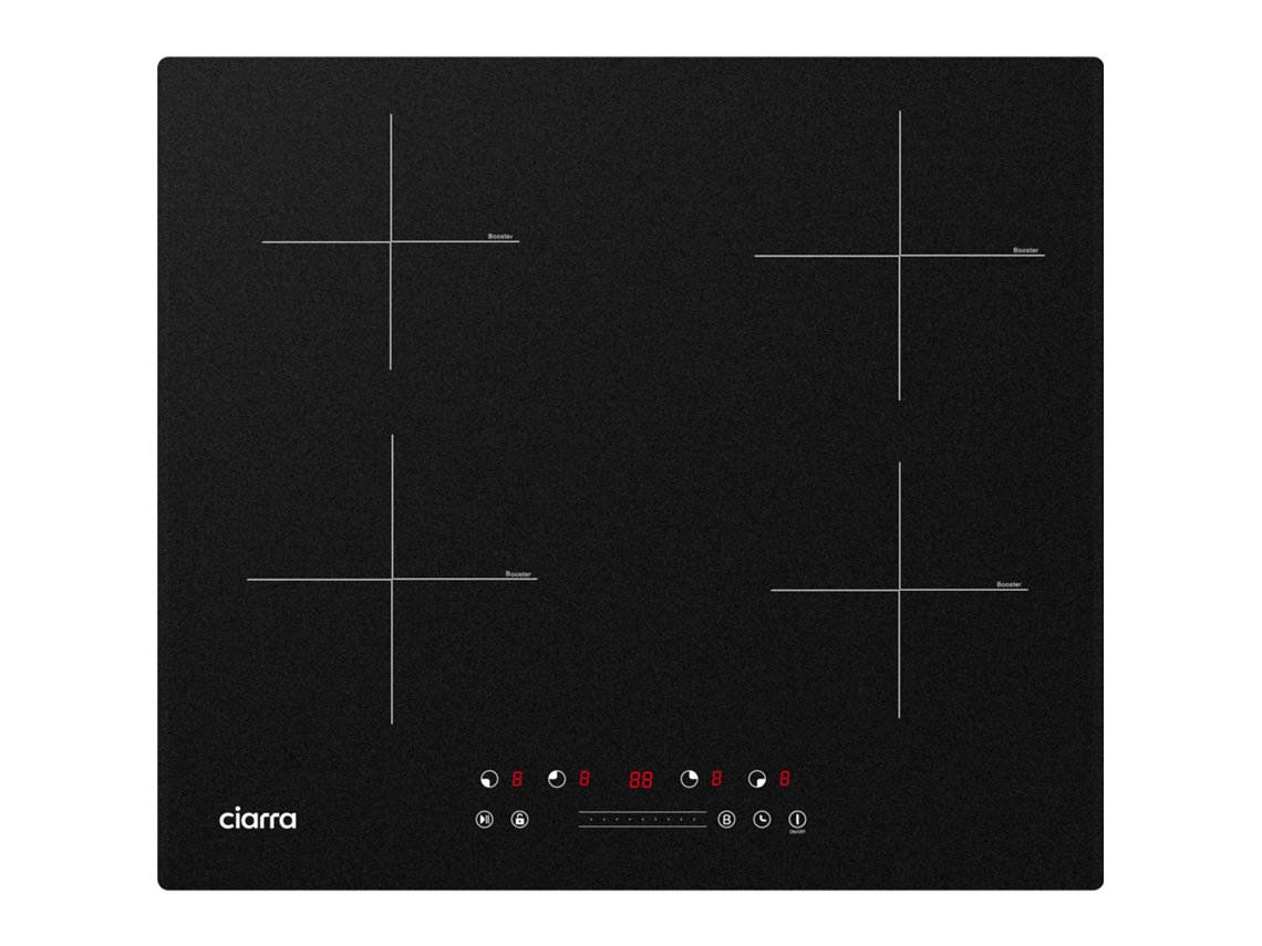 Placa De Indução Ciarra 4 Zonas 7200w Função Boost Temporizador Touch Control 59cm Cd4bbih
