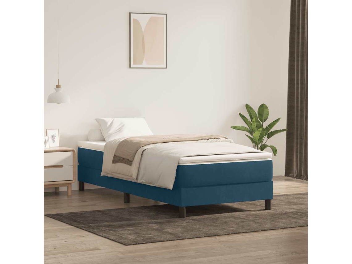 Vidaxl Cama Com Molas Sem Colchão 80x220 Cm Veludo Azul-escuro
