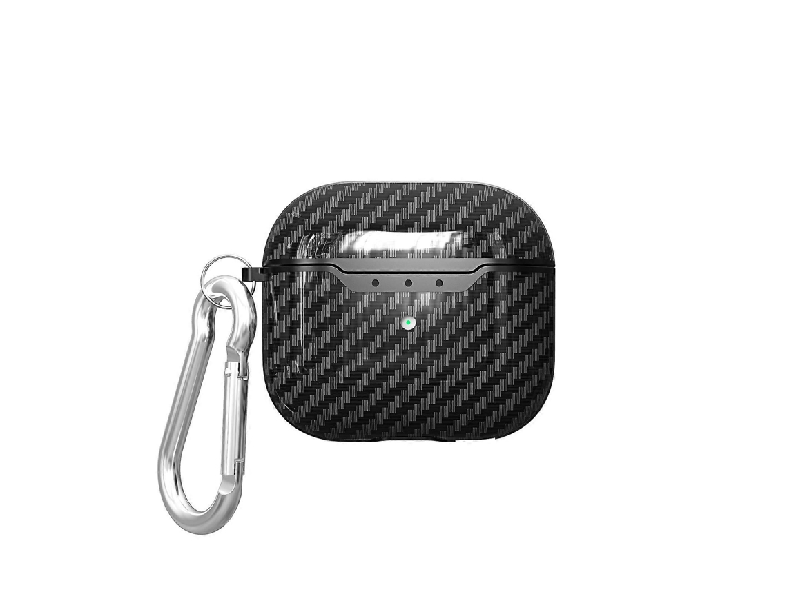 Capa protetora para fones de ouvido AirPods 4 em TPU com textura de fibra de carbono, resistente a impactos e com gancho. GIECY