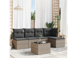 Vidaxl 6 Pcs Conjunto Sofás De Jardim Com Almofadões Vime Cinzento