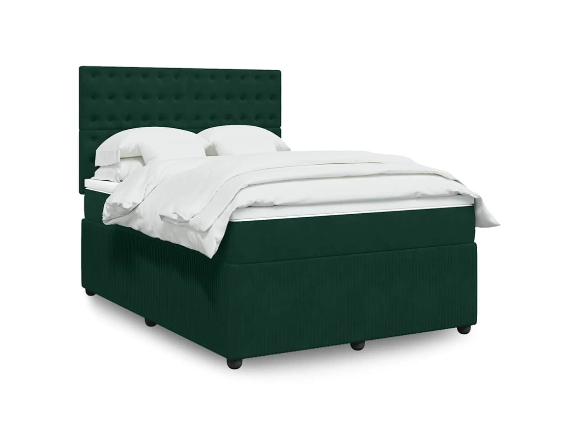 Vidaxl Cama Com Molas/colchão 140x190 Cm Veludo Verde-escuro