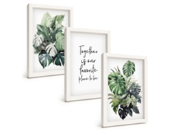 Composição De Quadros Folhas Verdes Plantas Tropicais Espelharte (3 Peças 20x30 Cm)