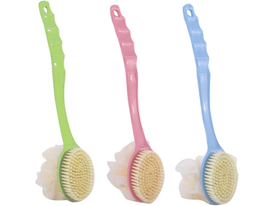 Conjunto Healeved Com 3 Escovas De Banho Dupla Face Cabos Longos, 3 Cores Nórdicas Para Massagem E Esfoliação Corporal