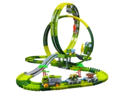 Conjunto de Brinquedos com Pistas Flexíveis Que Simulam Mudanças Climáticas, Dinossauros e Carros. MDUG