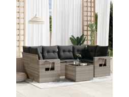 Vidaxl 7 Pcs Conj. Sofás Jardim Com Almofadões Vime Pe Cinzento-claro