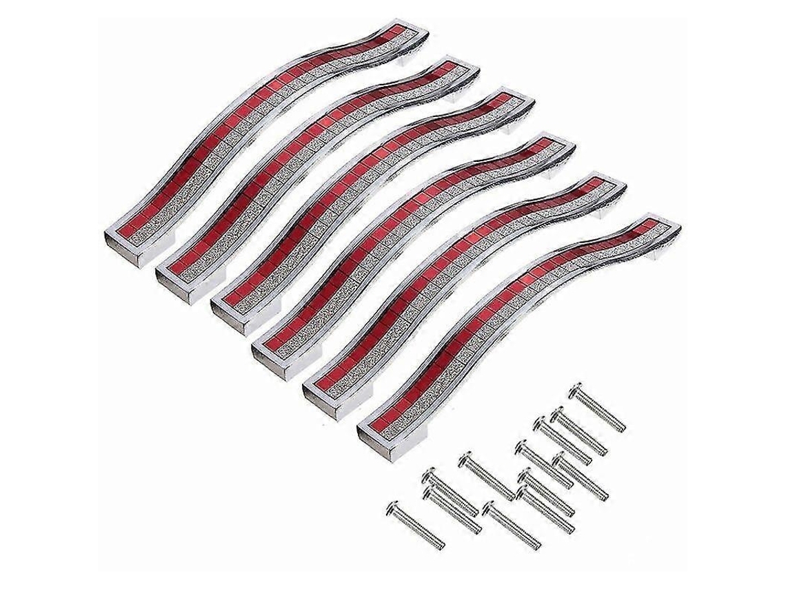 6 manijas de cristal, 96mm, zinc, plateado/rojo, modernas, para cajones y gabinetes de cocina | S/MARCA