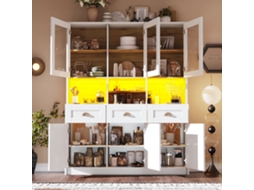 Armário De Cozinha 140x40x175cm,buffet Vertical Com Prateleiras Ajustáveis,móvel Com Iluminação Led Em Cores Variáveis,branco E Preto