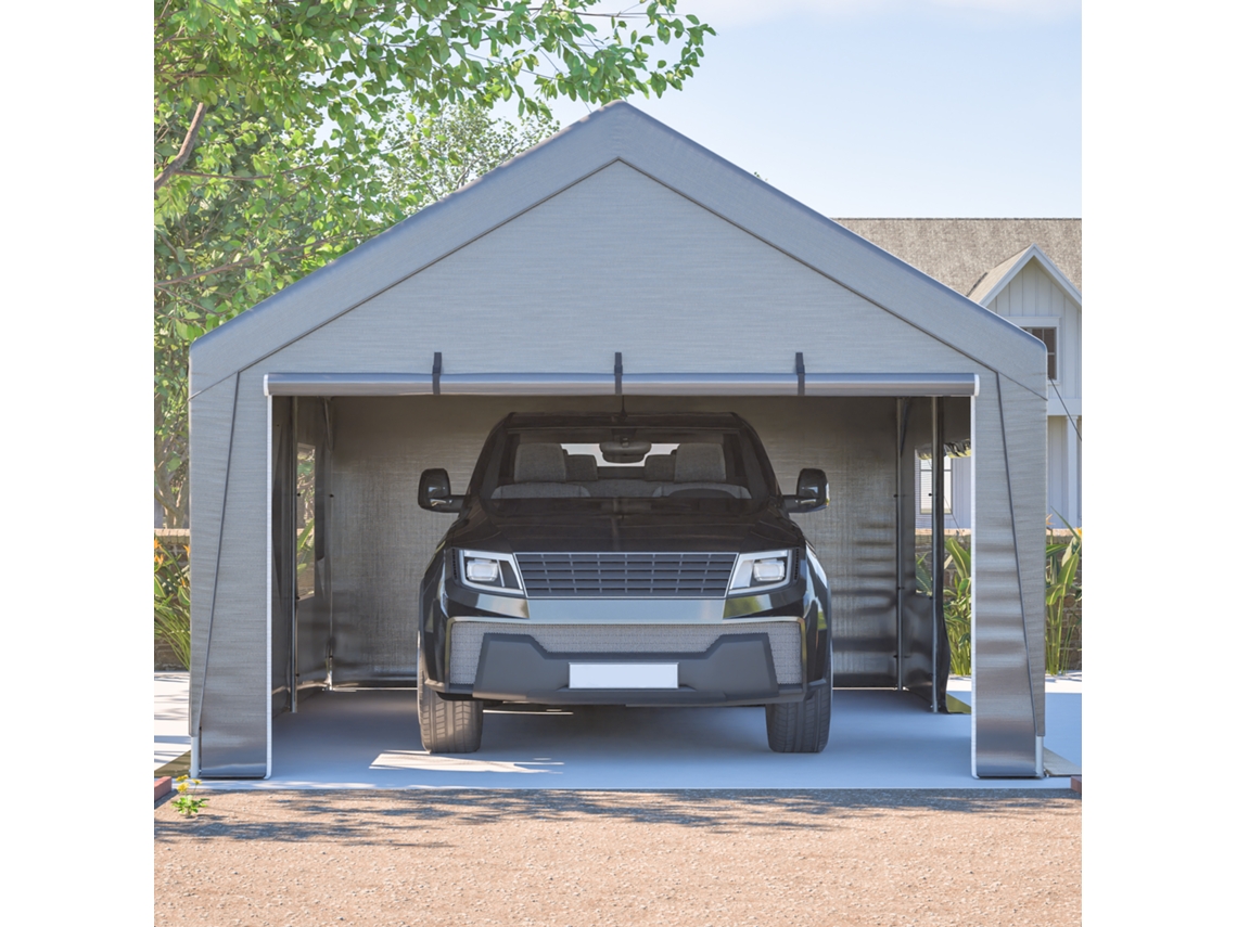 Garagem de Toldo 6x4x3m Laterais Impermeáveis, Janelas Roláveis e Proteção UV Cinza ORBITRA COMMERCE