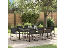 Vidaxl Conjunto De Jantar Para Jardim 9 Unid. Preto Textileno E Aço