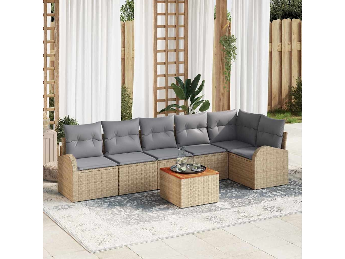 Vidaxl Conjunto de Sofá de Jardim 7 Pcs Bege e Cinza Claro Vime Pe