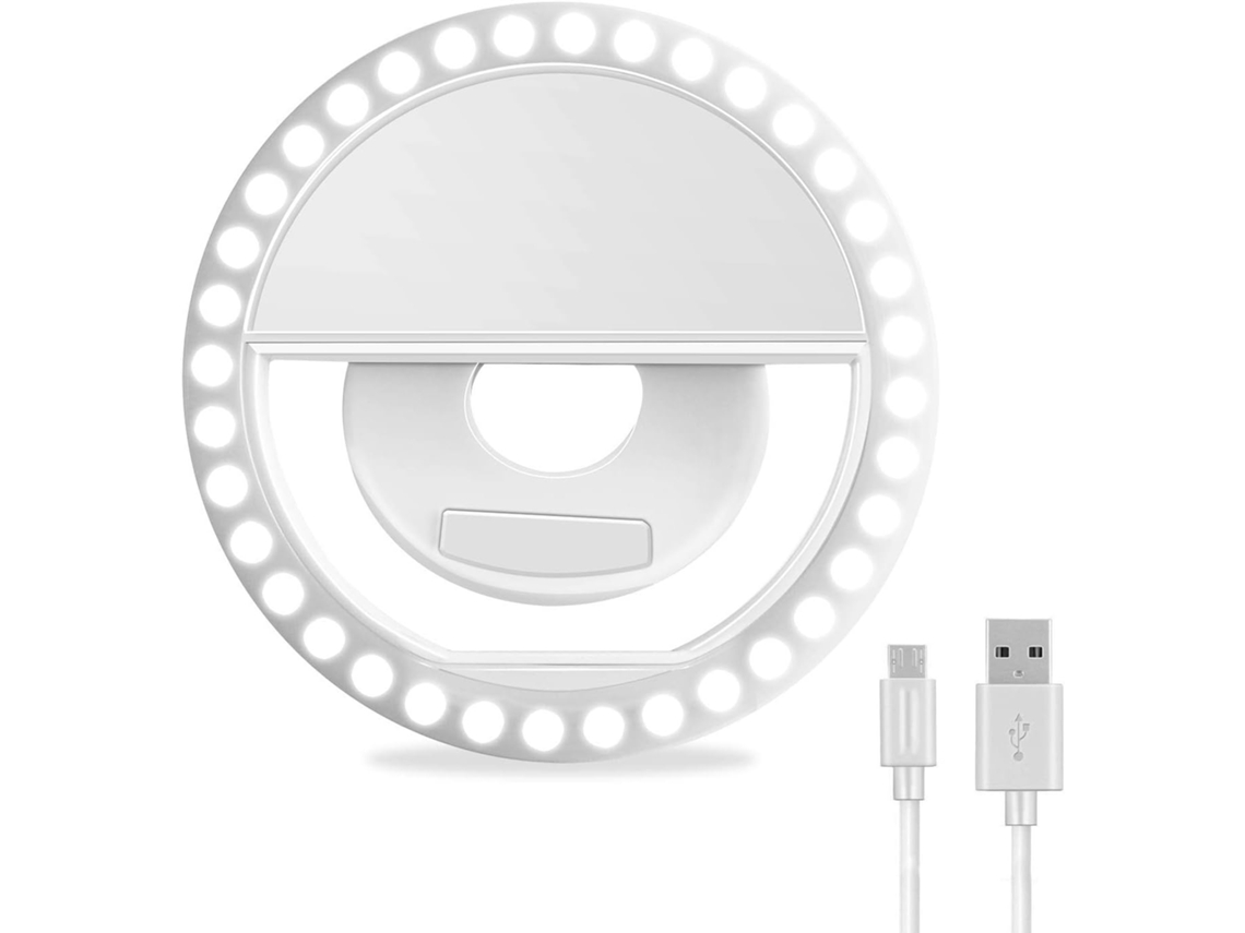 Ring Light De Selfie Recarregável Com 36 Leds E Clipe Para Iphone E Android (branco)