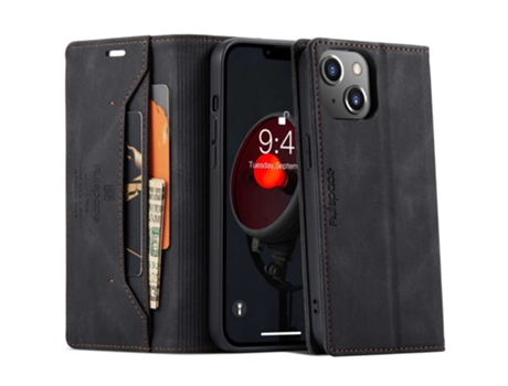 Capa Quedas Bloqueio Rfid Para Iphone 14 Plus Autspace Pele Sintética Preto