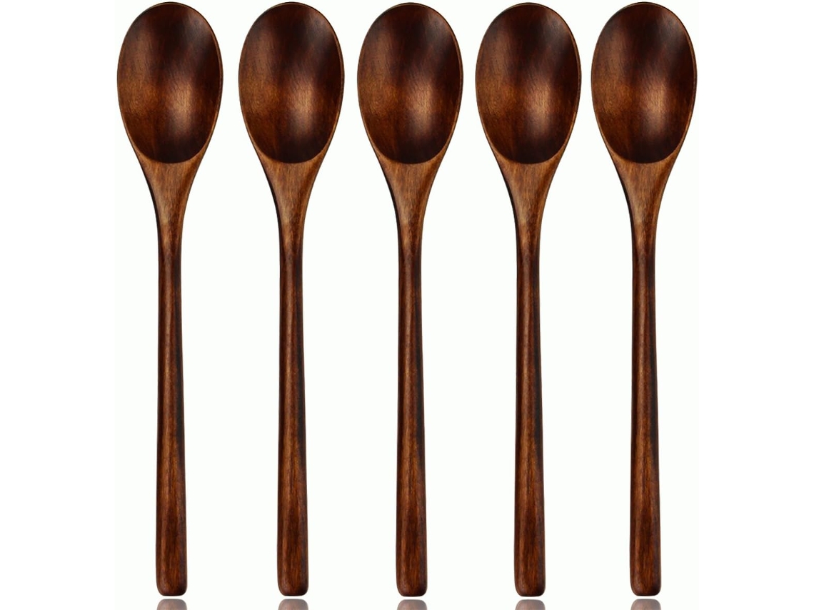 Colheres De Madeira Japonesas, Utensílios Elegantes De Madeira Natural Para Cozinhar Com Segurança Em Superfícies Antiaderentes, Cabo Resistente, Resi