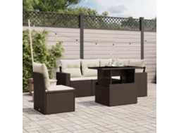 6 Pcs Conjunto De Sofá Jardim C/ Almofadões Vime Pe Marrom Dkd Home Decor