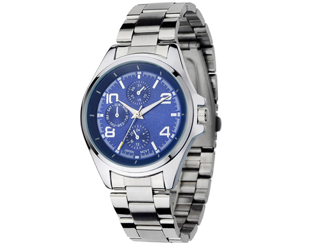 Reloj De Pulsera Para Hombre Nary De Acero Impermeable Cuarzo Dial Azul