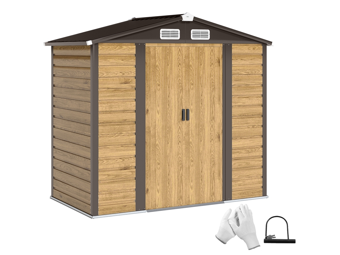 Abrigo de Jardim 2,36m² com Portas de Correr Madeira 213x120x194cm Marrom S/MARCA