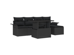 Conjunto 6 Sofá De Jardim Vidaxl Preto Vime Pe (251 X 117 X 85 Cm)