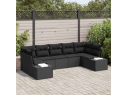 Vidaxl Conjunto De Sofá De Jardim 7 Unid. Preto Vime Pe