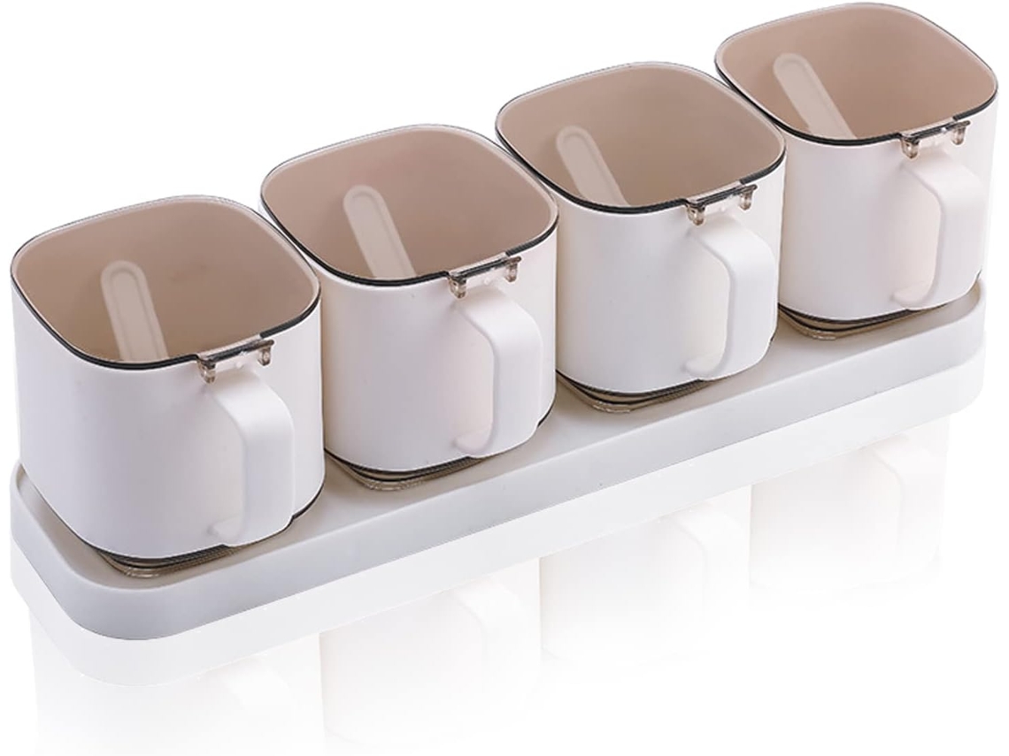 Organizador De Tempero 1 Peça Acrílico Branco Tampa Colher Cozinha