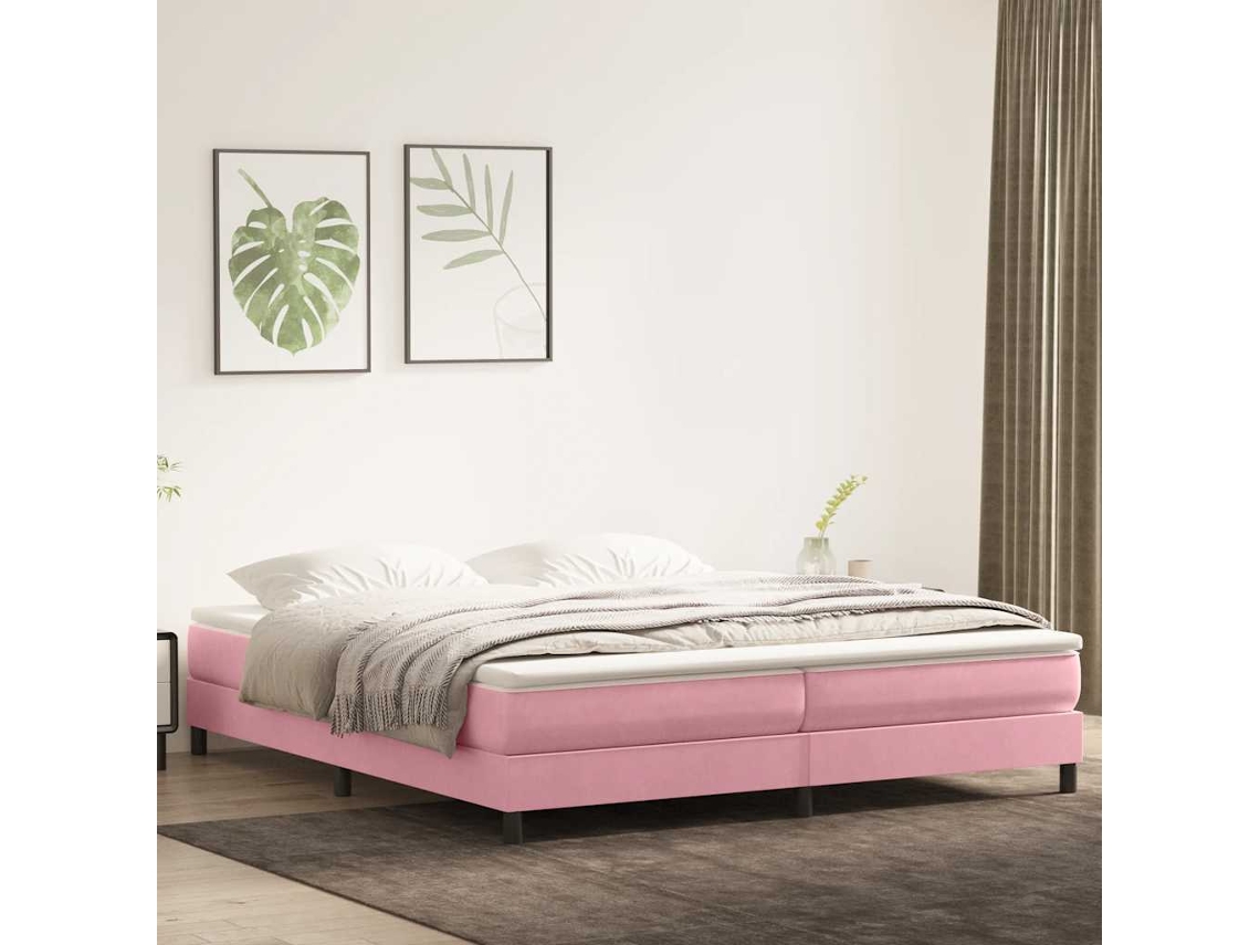 Vidaxl Cama Com Molas Sem Colchão 200x220 Cm Veludo Rosa