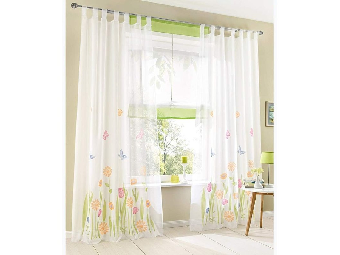 Conjunto de 2 cortinas translúcidas NOVA LINE com anéis, estampa floral, 150x225cm