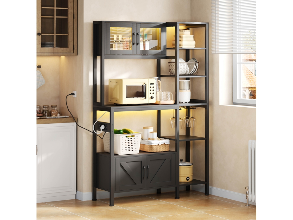 Armário Cozinha 180*115cm, Soquete+led, Prateleira Bar/micro-ondas, Suporte Taças-hm