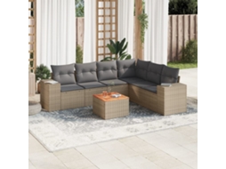 Vidaxl 7 Pcs Conjunto De Sofás P/ Jardim Com Almofadões Vime Pe Bege
