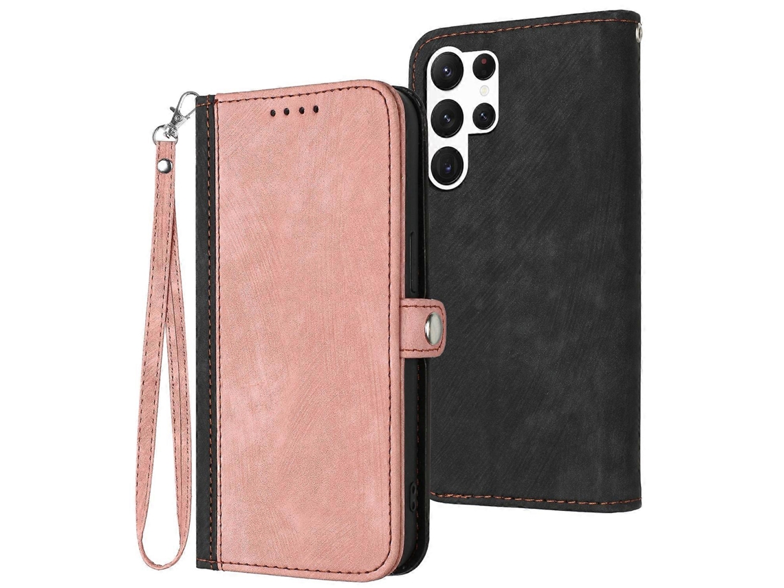 Capa De Couro Com Fivela Lateral E Alça Dupla Dobrável Para Samsung Galaxy S23 Ultra 5g
