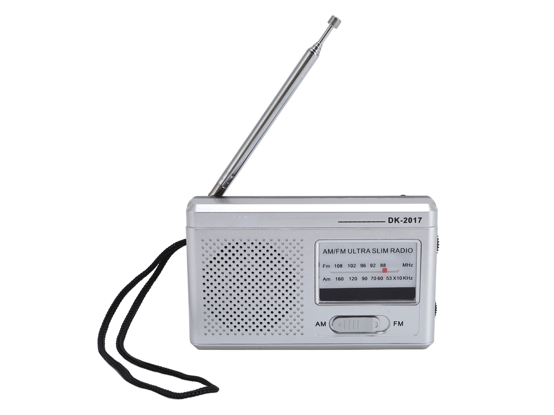 Rádio Portátil Fm Am Transistor Com Alto-falante E Entrada Para Fones De Ouvido Bateria Aa Dk-2017 Prata