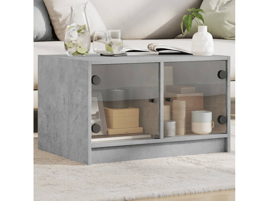 Vidaxl Mesa De Centro C/ Portas De Vidro 68x50x42 Cm Cinza Cimento