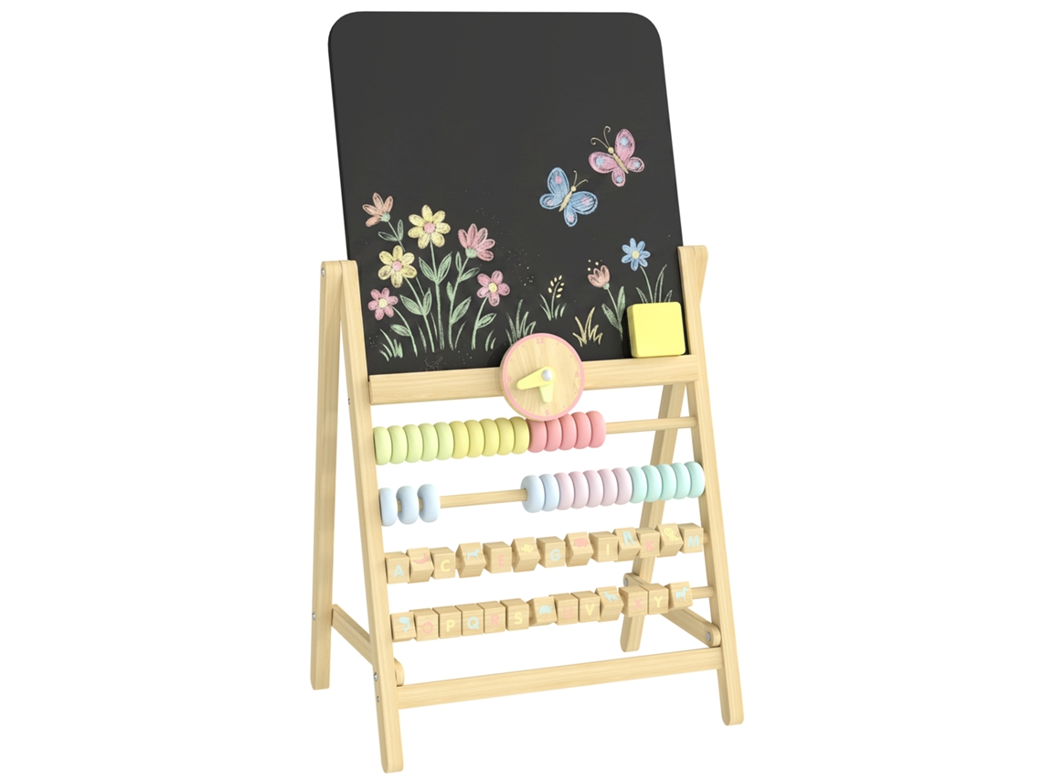 Cavalete Infantil De Madeira Com Quadro-negro Dupla Face, Cor Do Próprio Material Relógio, Compacto
