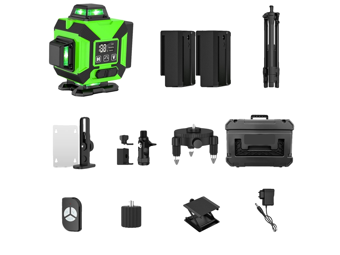 Nível a Laser, 16 Linhas, Modos Automático e Manual, 2 Bateria OEM