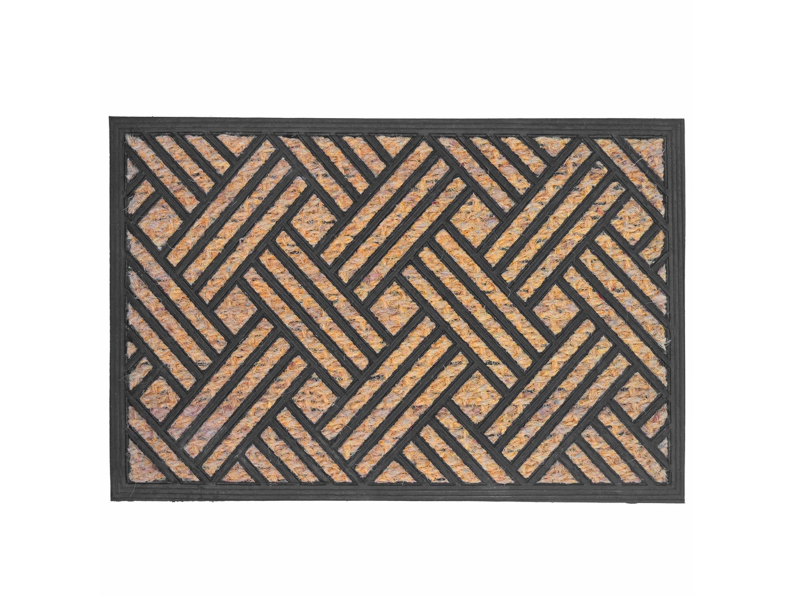 Capacho De Fibra De Coco Com Base Pvc Natural E Preto