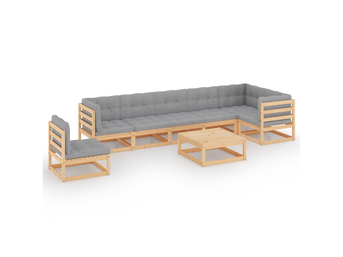 Maison Exclusive - 8 Pcs Conjunto Lounge De Jardim C/ Almofadões Pinho Maciço