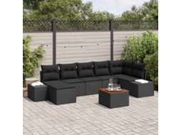 Vidaxl Conjunto De Sofá De Jardim Com Almofada 8 Pcs Preto Vime Pe
