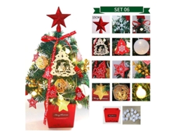 Árvore de Natal de mesa de 50 cm com luzes, dourada e vermelha, em PVC, para decoração de interiores e exteriores.
