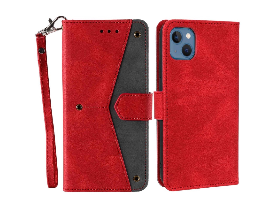 Capa Quedas Para Iphone 14 Plus Pele Sintética Vermelho
