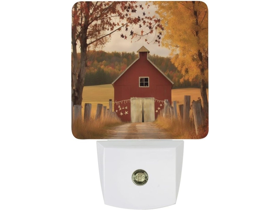 Luminária de parede com plugue, luminária noturna com tema de campo ao ar livre, sensor crepuscular, luz LED branca.