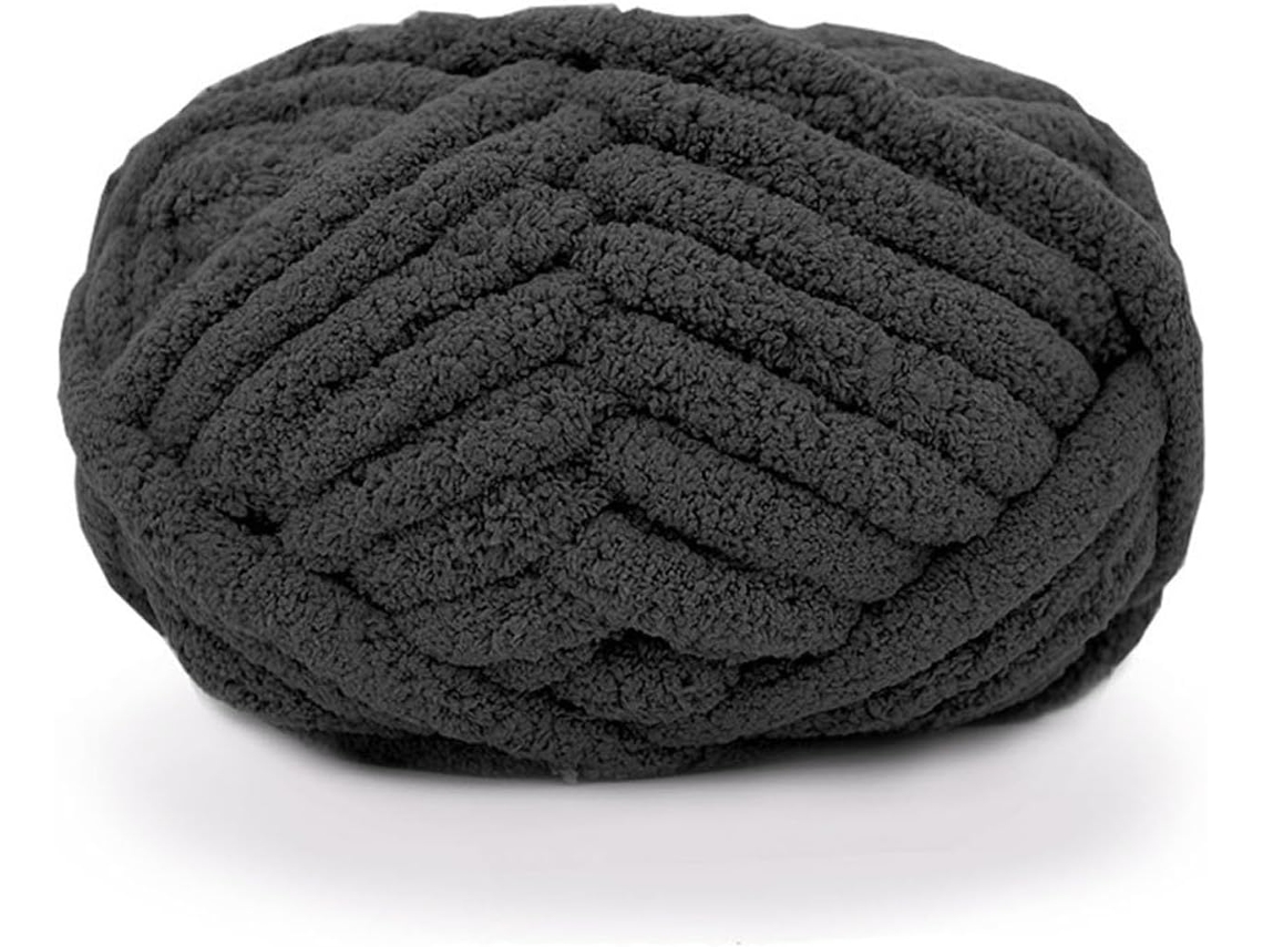 Lurelia Fio Chenille Grosso Macio Poliéster 2 Cm 226 G 25,6 Metros Preto Para Tricô Crochê Mantas Artesanais