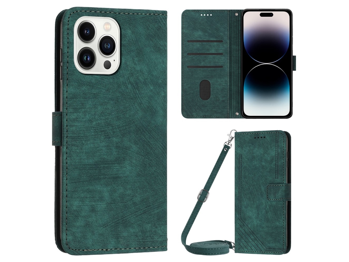 Capa Para Iphone 14 Pro Pele Sintética Verde