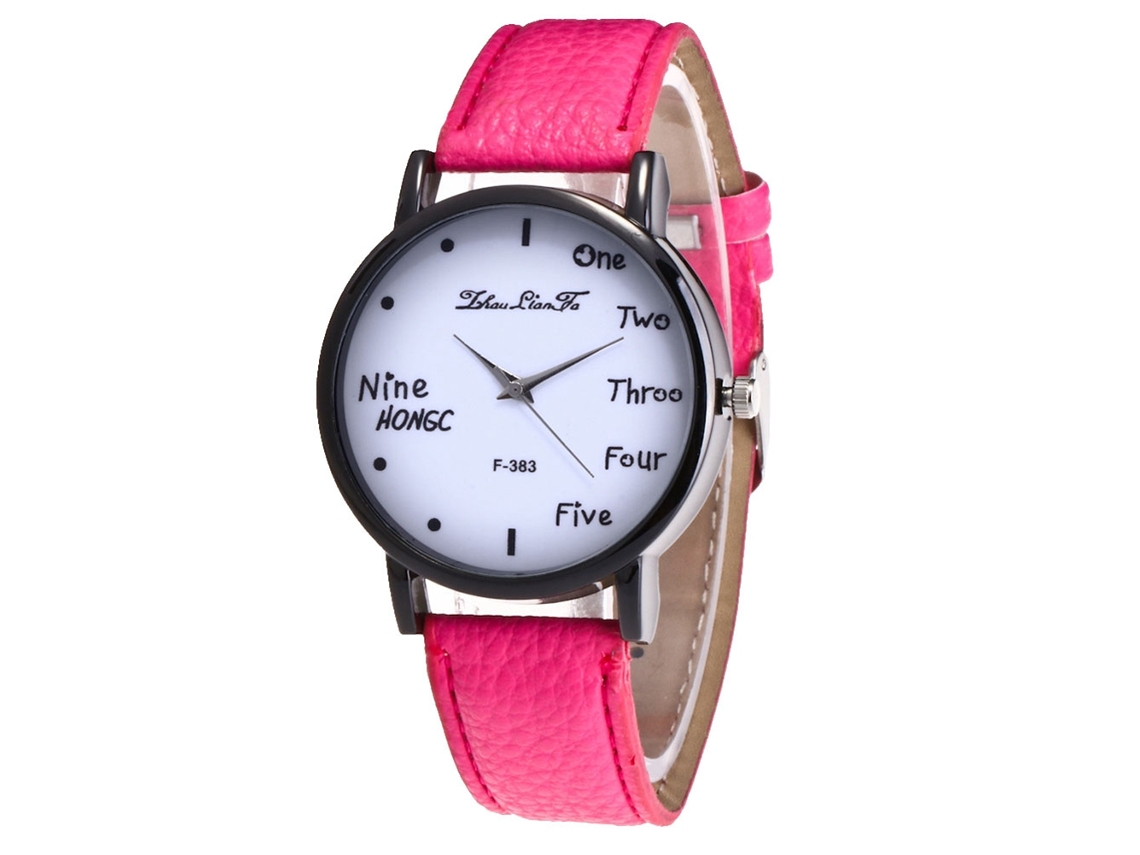 Relógio de pulso de quartzo para estudantes, esportivo, mostrador redondo, rosa/vermelho